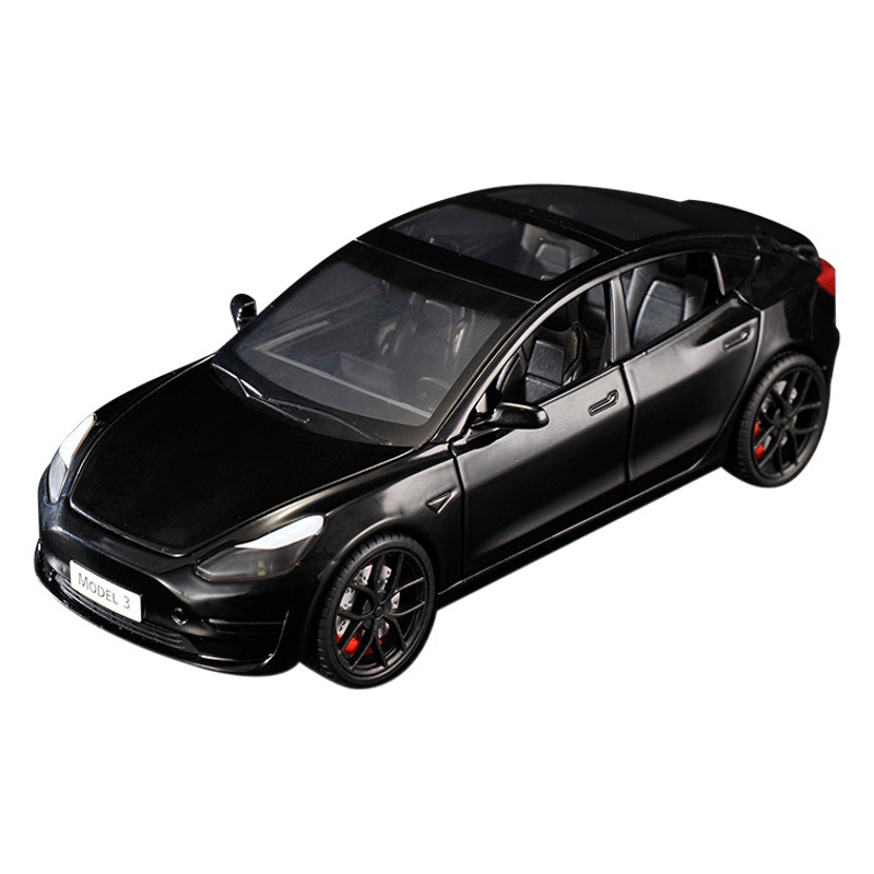 Boxed 1:24 Tesla model3 alloy model Huili sound and light door can be opened Toy model ornaments wholesale