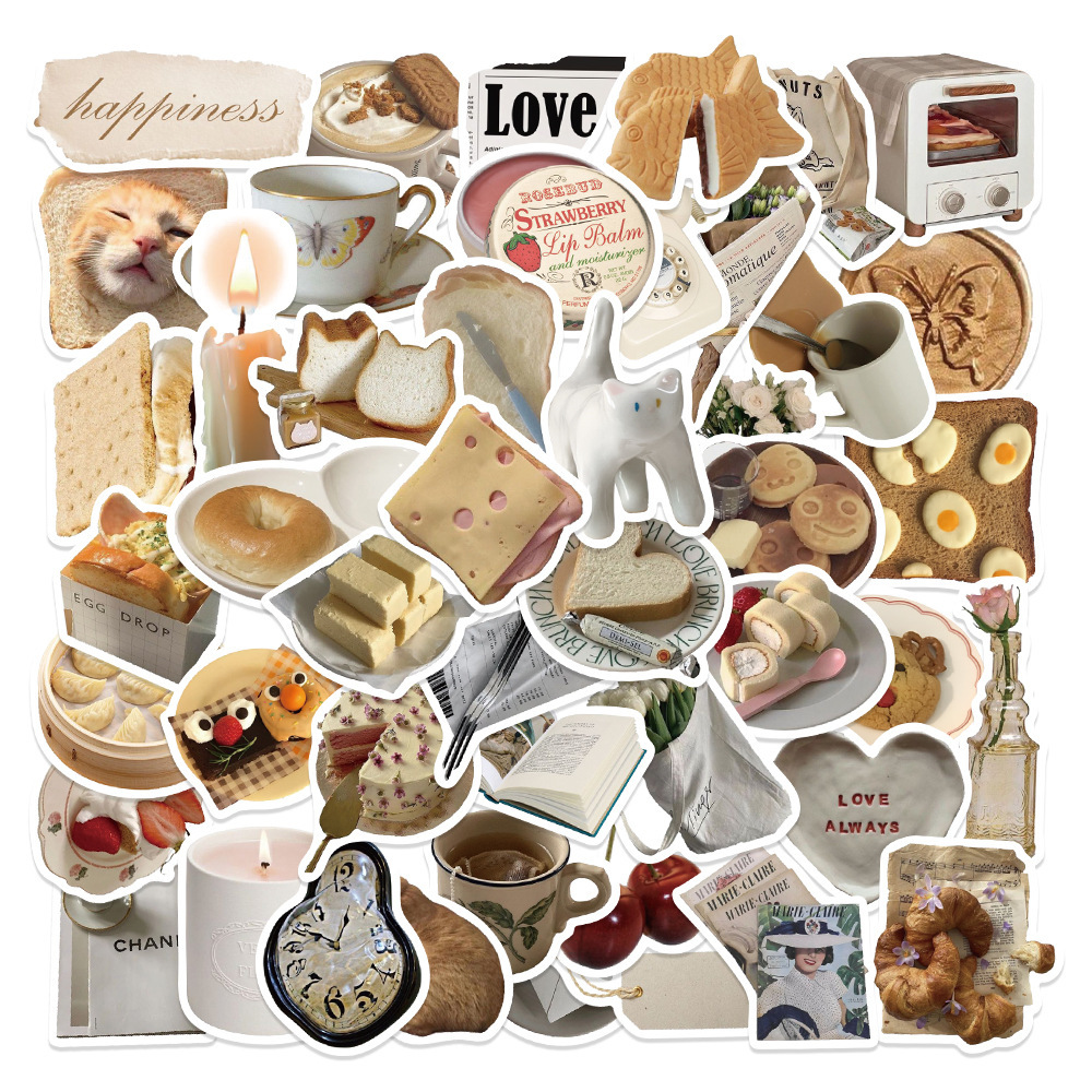 50 cute bread cat head graffiti stickers good morning ins series laptop water cup phone case stickers