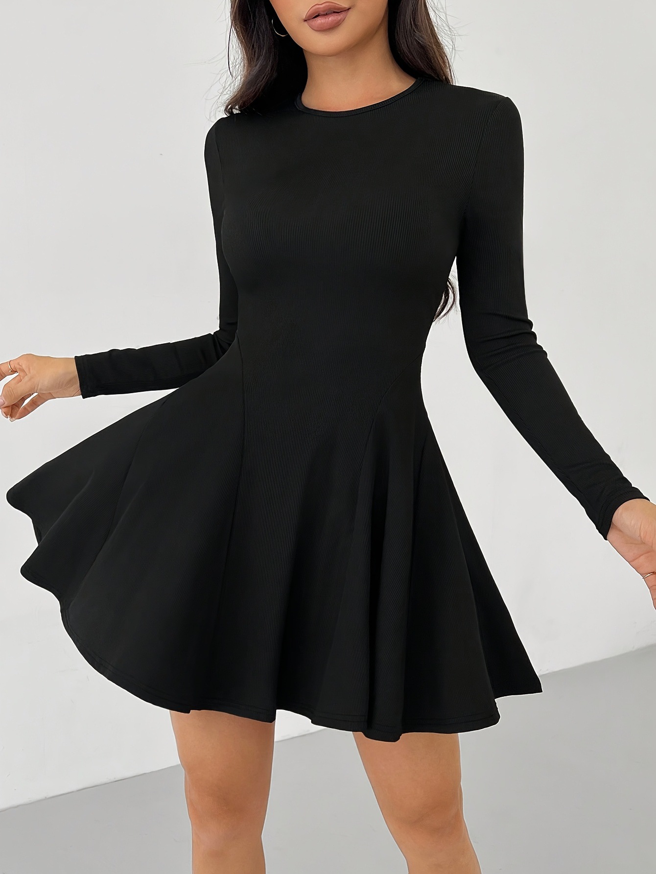 In-Stock 2024 Amazon Aliexpress New Cross-Border European and American Solid Color Ribbed Short Dress Fashion European and American Style