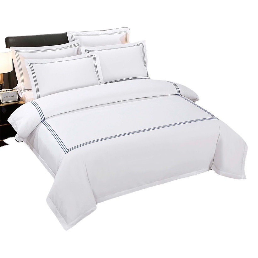 Five-star hotel linen cotton satin four-piece white hotel kit cotton bed linen quilt cover bedding