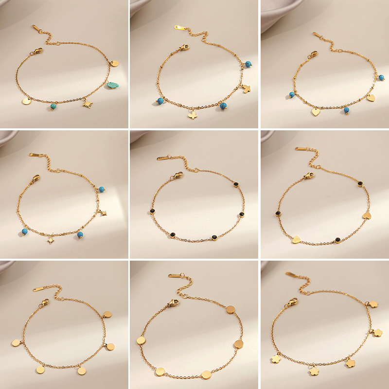 Metal feeling turquoise geometric wafer anklet eight mans star butterfly cold temperament foot decoration niche wind accessories wholesale