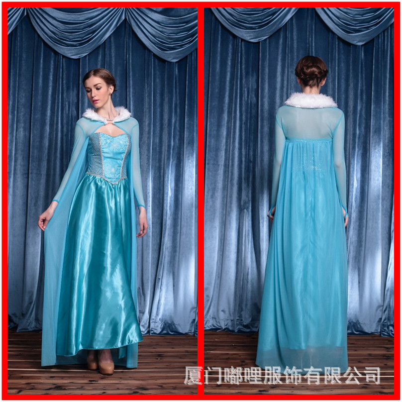 2017 New European and American Blue Court Halloween Costume Frozen Princess Aisha Dress Adult