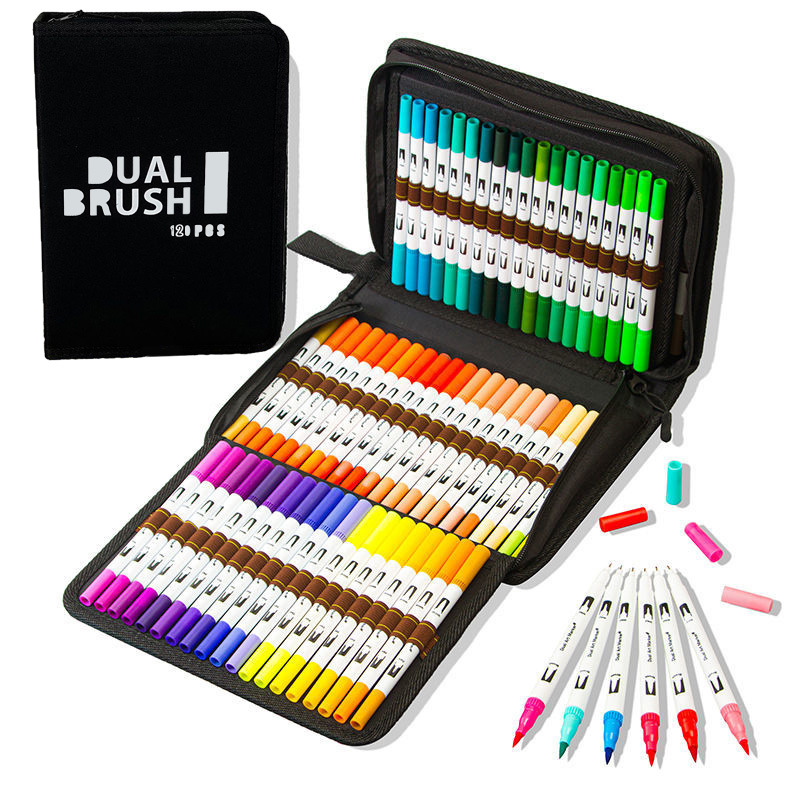 Picture of Children's brush water-based soft head double watercolor pen color washable soft head pen set