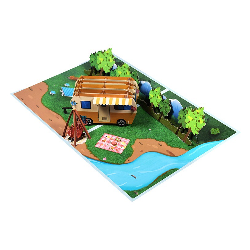 Original Creative 3D Handmade Paper Carving Greeting Card RV Travel Card Cross-border Amazon Commemorative Gift