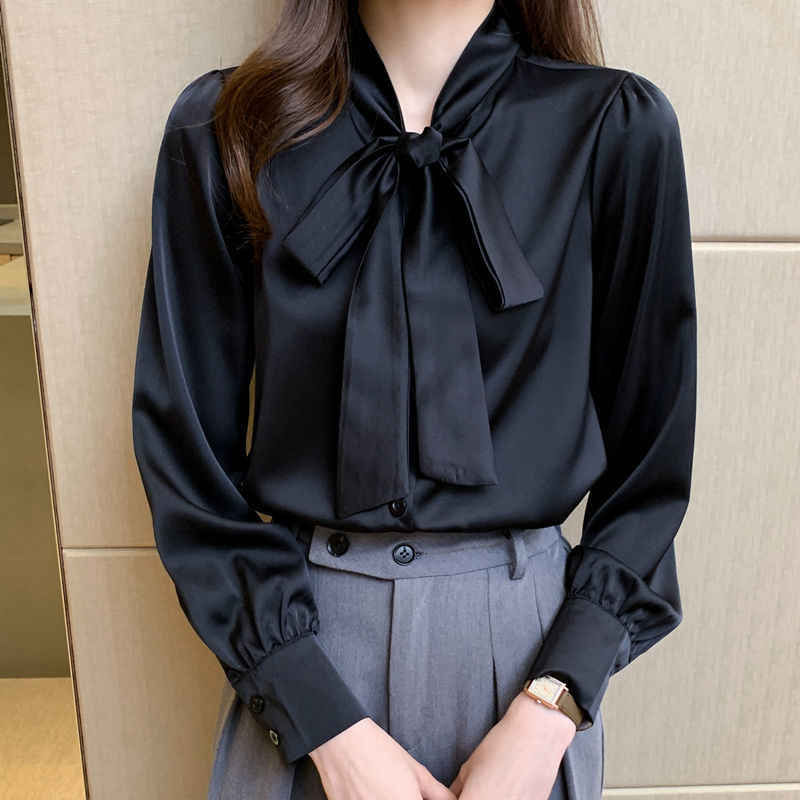 Picture of Spring and Autumn Clothing 2025 New Satin Professional Shirt Women's Long Sleeve Ribbon White Shirt Temperament Top Work Clothes