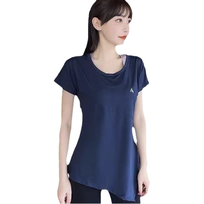 Yoga Clothing Women's Summer New Short-sleeved Mid-length Slimming Hip Covering Breathable Outer Wear Fitness T-shirt Sports Top