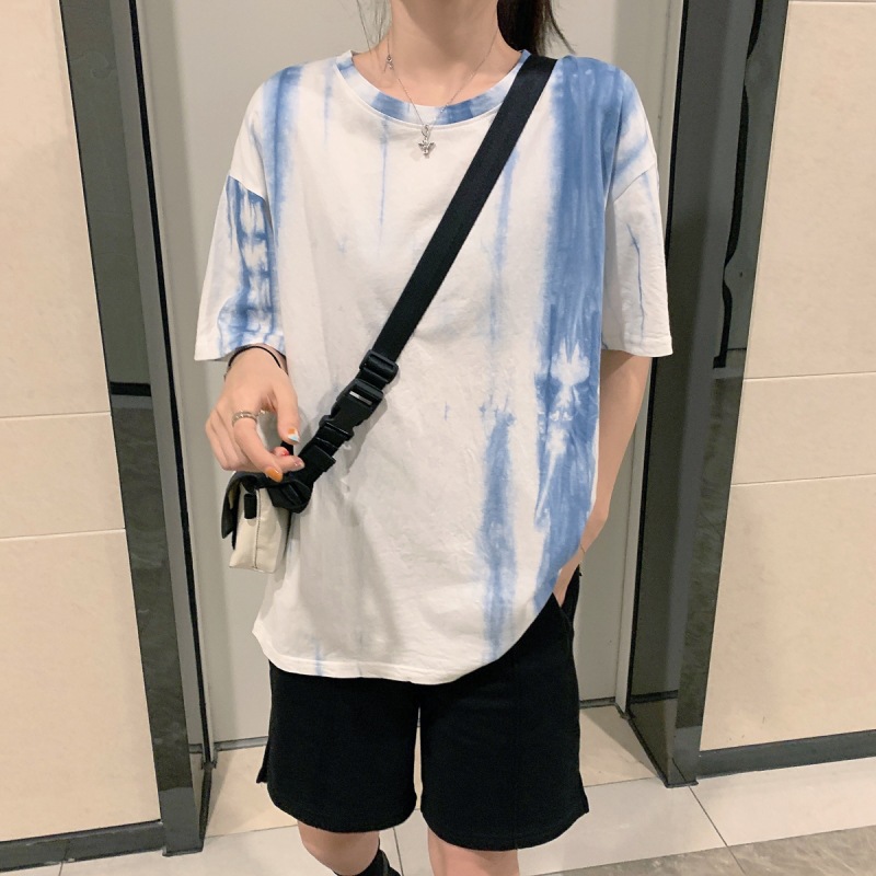 Tie-Dye Short-Sleeved T-Shirt Women's Summer 2021 New Loose Korean Style ins Fashionable Harajuku Style Japanese chic Hong Kong Style Top