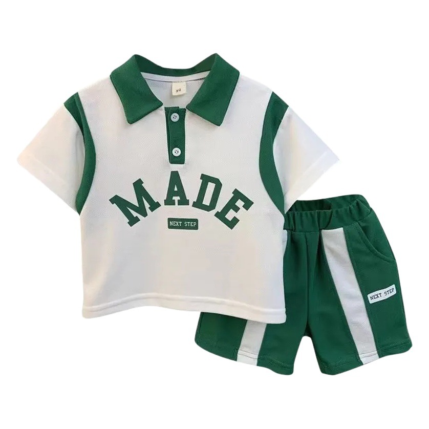 Boys Summer suit 2024 New Cool Handsome Boys POLO Shirt Shorts Fried Street Children Two-piece suit