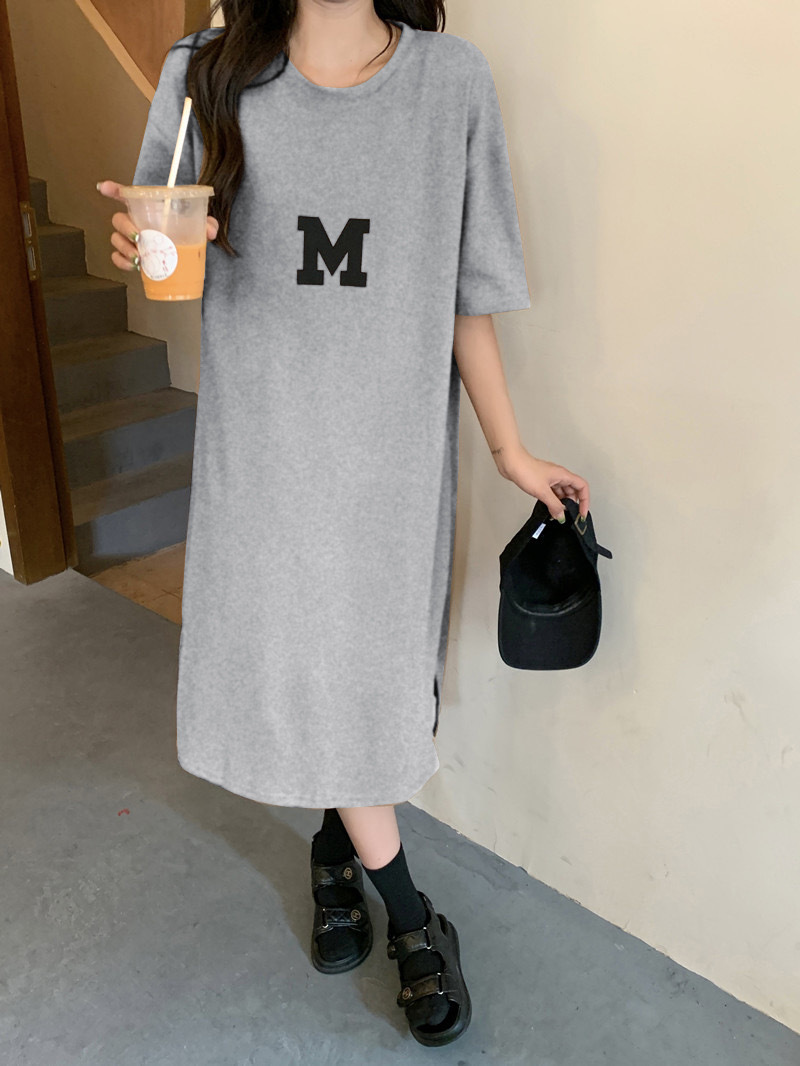 Picture of Summer New plus size Women's chubby girl Loose Belly Covering Base Shirt Women's Slim Long Over-the-Knee T-Shirt Dress