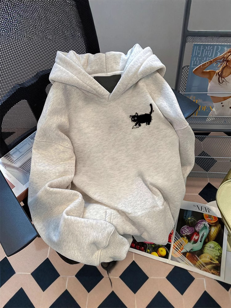 Heavy 500G hooded sweater 024 new cartoon Xiao Mao printed foreign style plus velvet padded coat