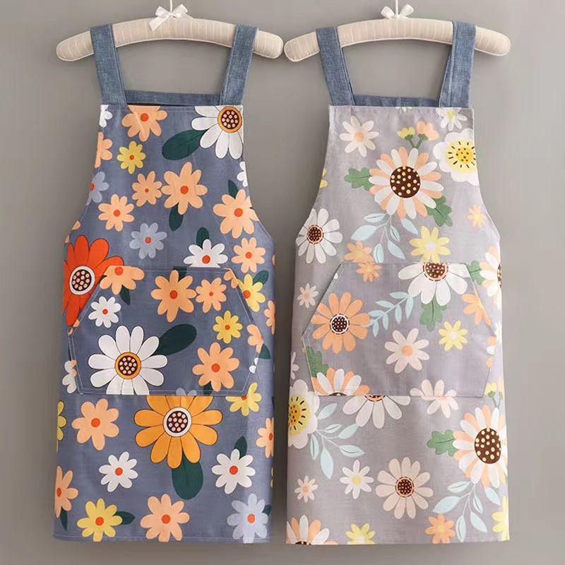 Picture of New kitchen flower half neck adjustable apron women's summer thin breathable waist waterproof and oil-proof wholesale