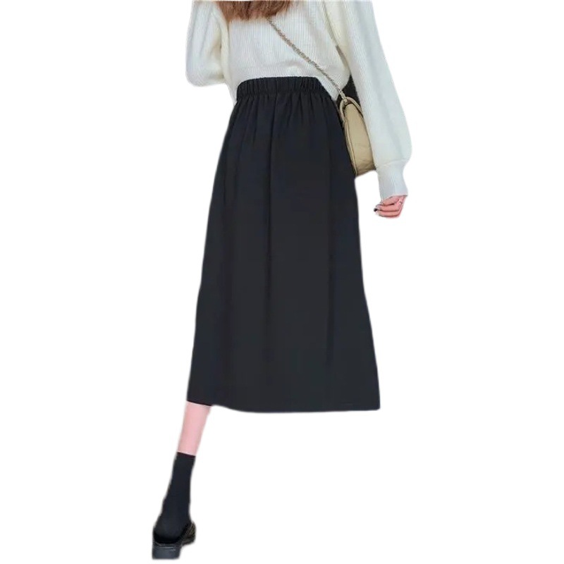 Summer and Autum New Large Size Fat mm High Waist Over-The-Knee Skirt Women's Slimming Look Hip-Covering Mid-Length A-Line Hip-Covering Long Skirt