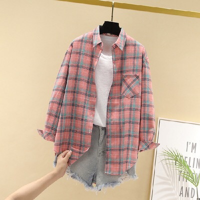 Retro Hong Kong style plaid shirt women's autumn new Korean style loose ins student long sleeve top lazy style coat