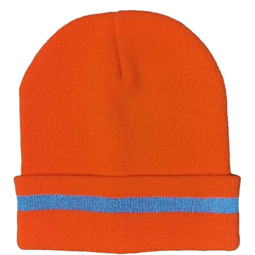 Fluorescent Color Wool Cap Reflective Cap Acrylic Double Knitted Cap Outdoor Wool Red Reflective Cap Reflective Knitted Cap