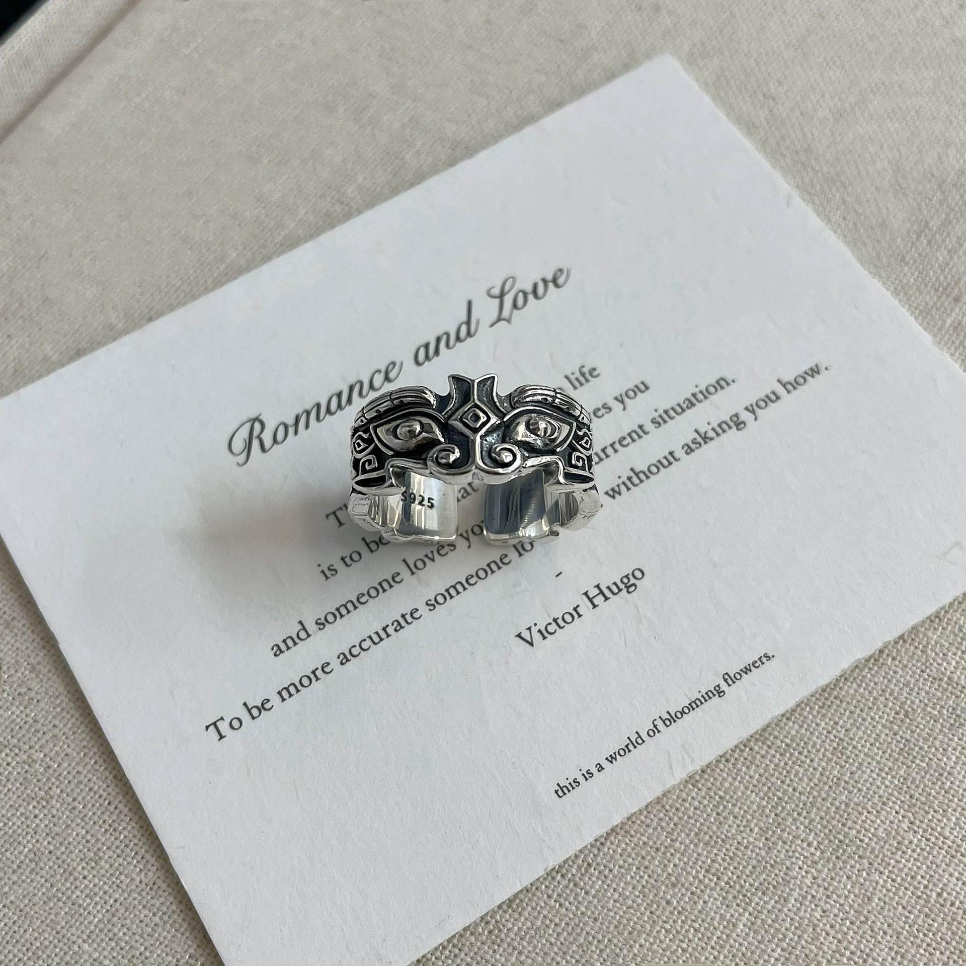 S925 Sterling Silver Lucky Transfer Pixiu Live Mouth Adjustable Ring Women's Retro Ring Men's Fashionable Ethnic Style