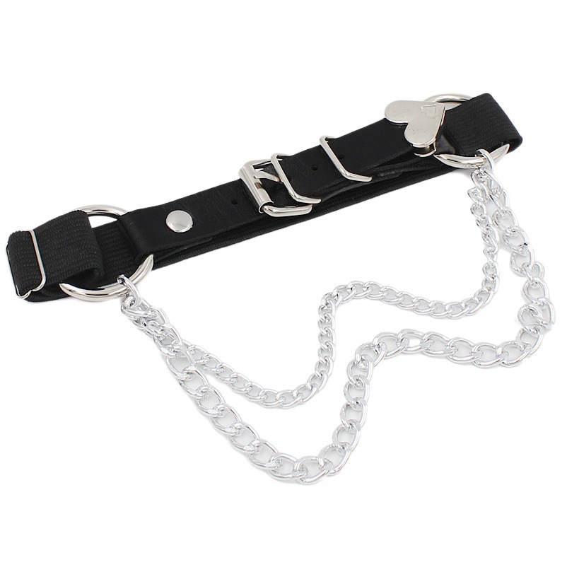 Factory Direct European and American punk Gothic PU leather irregular Garter peach heart love chain elastic leg ring