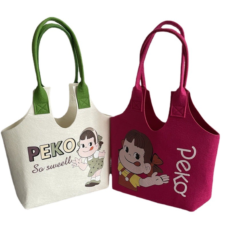 New Felt Bag Cartoon Fujiya Strawberry Bear Bag Vegetable Basket Tote Bag Lightweight Dragon Fruit Color Storage