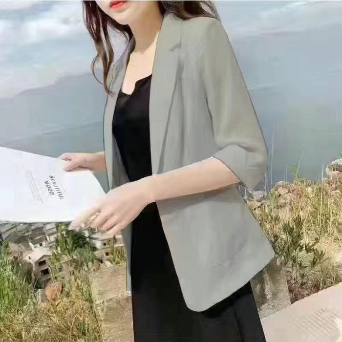 Picture of Linen Small Suit Women's Jacket Thin 2024 Summer Suit Korean Style Sun Protection Clothing Casual British Style Women's White Black