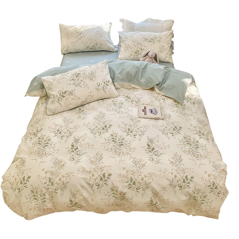 60 small fresh four-piece cotton cotton single double student dormitory bed sheet quilt cover bedding three-piece set
