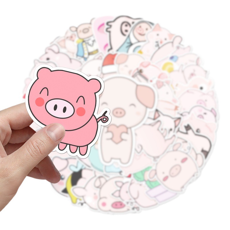 50 Piggy Graffiti Personality Cartoon Cute Animal Creative DIY Skateboard Phone Case Luggage Sticker Waterproof