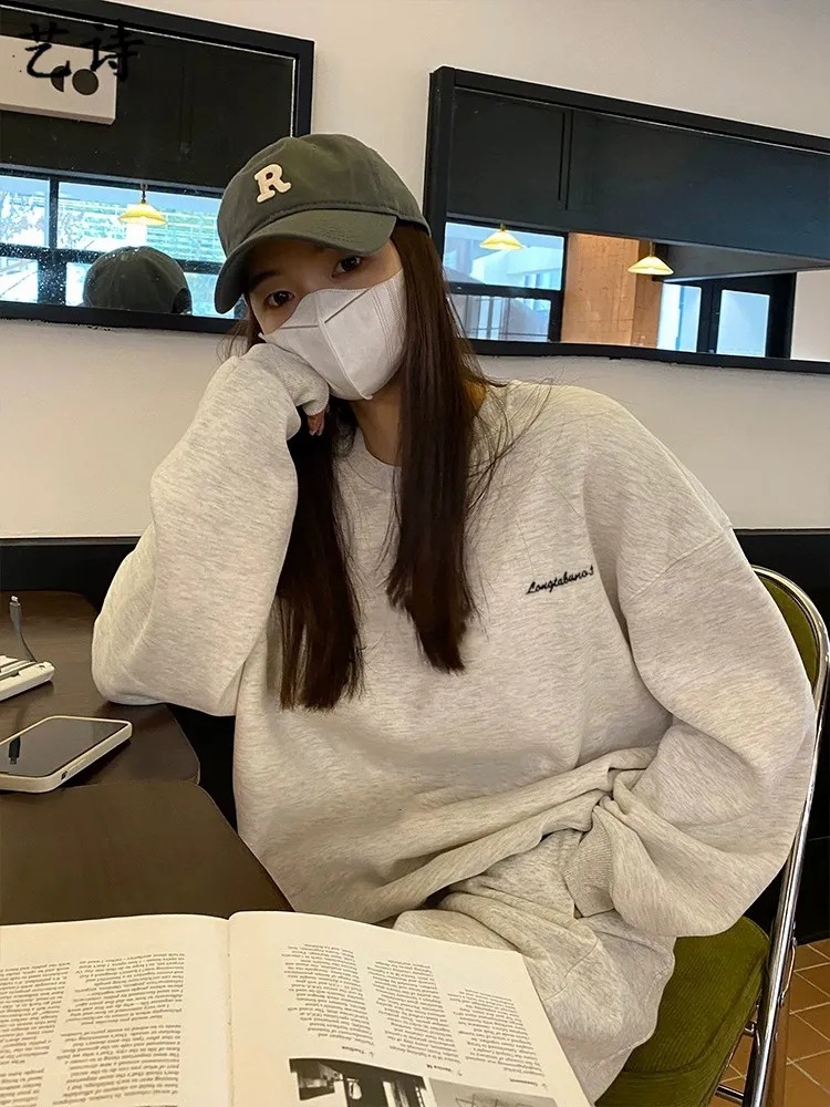 Lazy Casual Embroidered Suit Women's Spring and Autum New Loose Boyish Style Sports Sweatshirt Leggings Pants