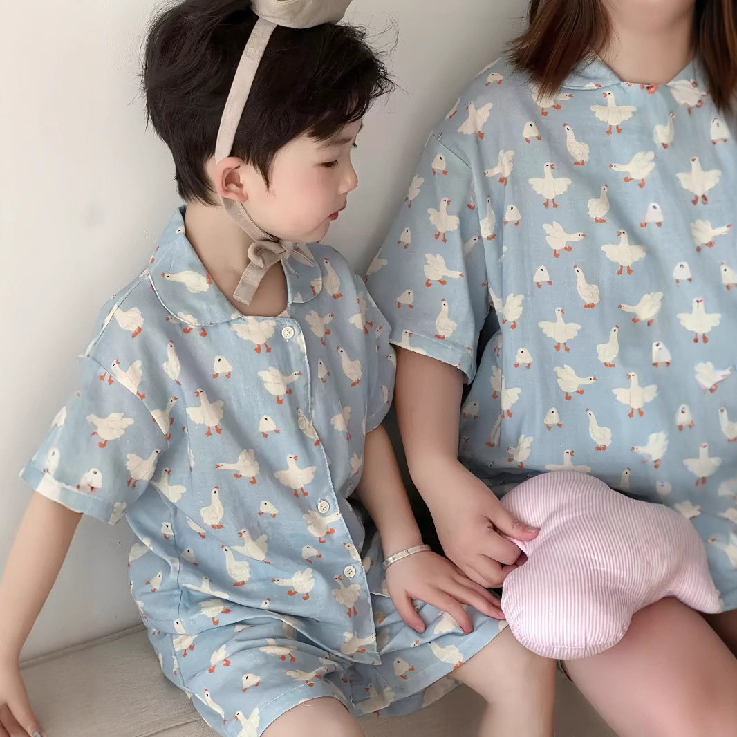 Picture of Children's Pajamas Summer Class A Parent-child Short-sleeved Shorts suit Boys and Girls Gauze Thin Home Clothes Baby Pajamas