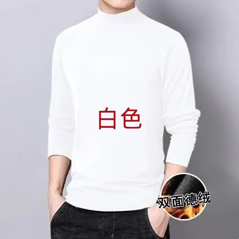 Picture of Fleece Base Shirt Half-high Collar Long-sleeved T-shirt for Autumn and Winter Men's Solid Color fleece-lined Warm Inner Double-sided Fleece Mid-collar Autumn Clothes