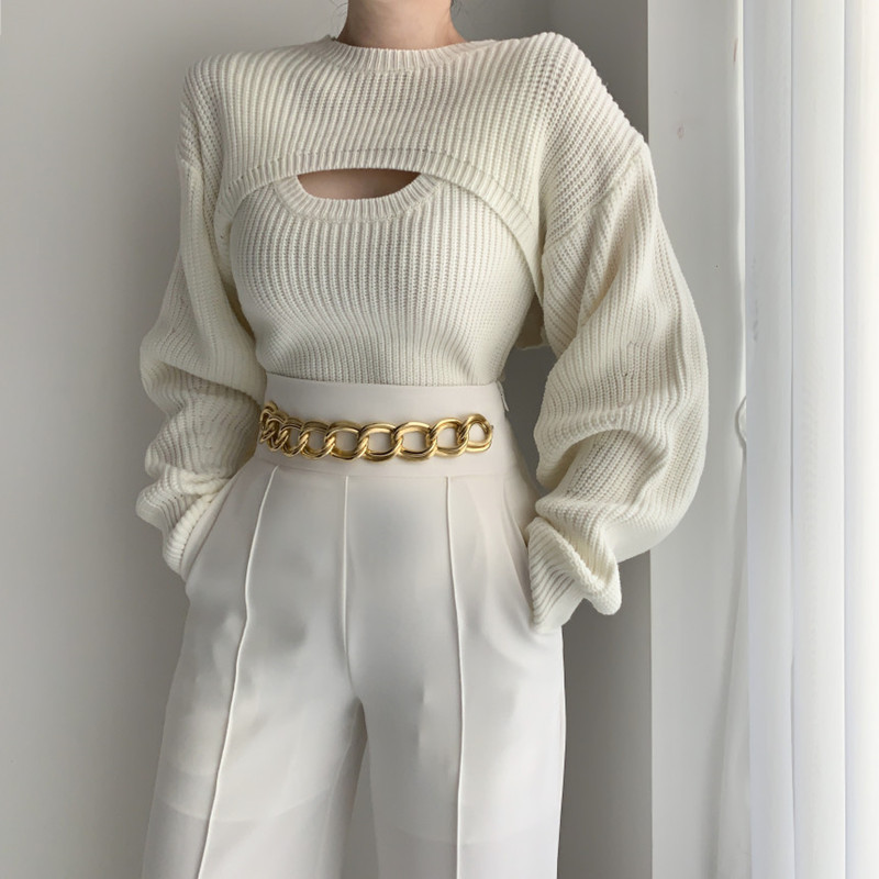Autumn and Winter New Elegant Slim-fit Knitwear Vest Casual Outer Wear Short Sweater Blouse Women's Two-piece Fashionable Set
