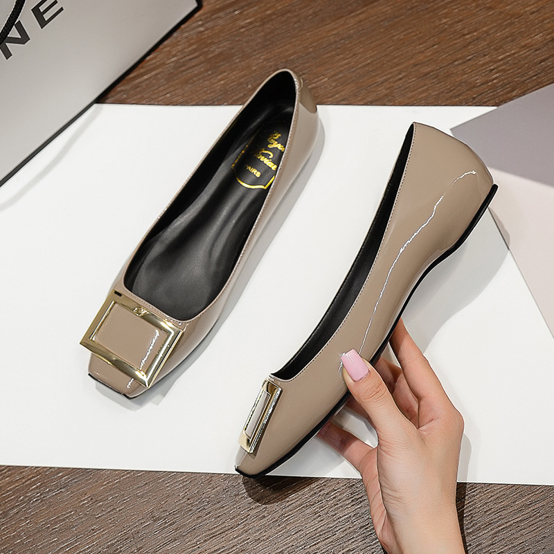 French-style Patent Leather Flat Shoes with Square Buckle Square Toe Flat Mary Jane Shoes Gentle Evening Shoes Lefu Shoes