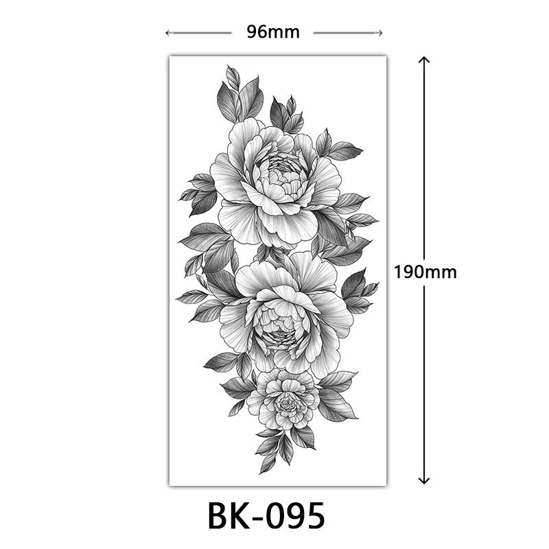 Picture of Cross-Border Supply of Sketch Flower Tattoo Stickers, Sketch Tattoo Stickers, Rose Flower Black and White Flower Tattoo