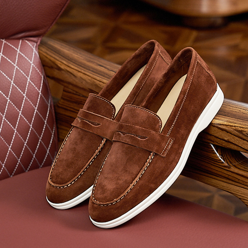 Italian Cashmere Loafers Casual Daily Commuter Slip-on Loafers Leather Soft Leather Frosted Flat Men's Shoes