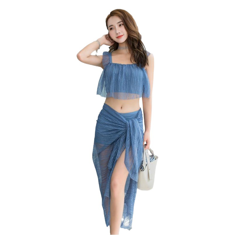 2025 New Swimsuit Women's Bikini Separates Three-Piece Set Slimming Small Breast Gathering Korean Style Ins Conservative Swimsuit Women