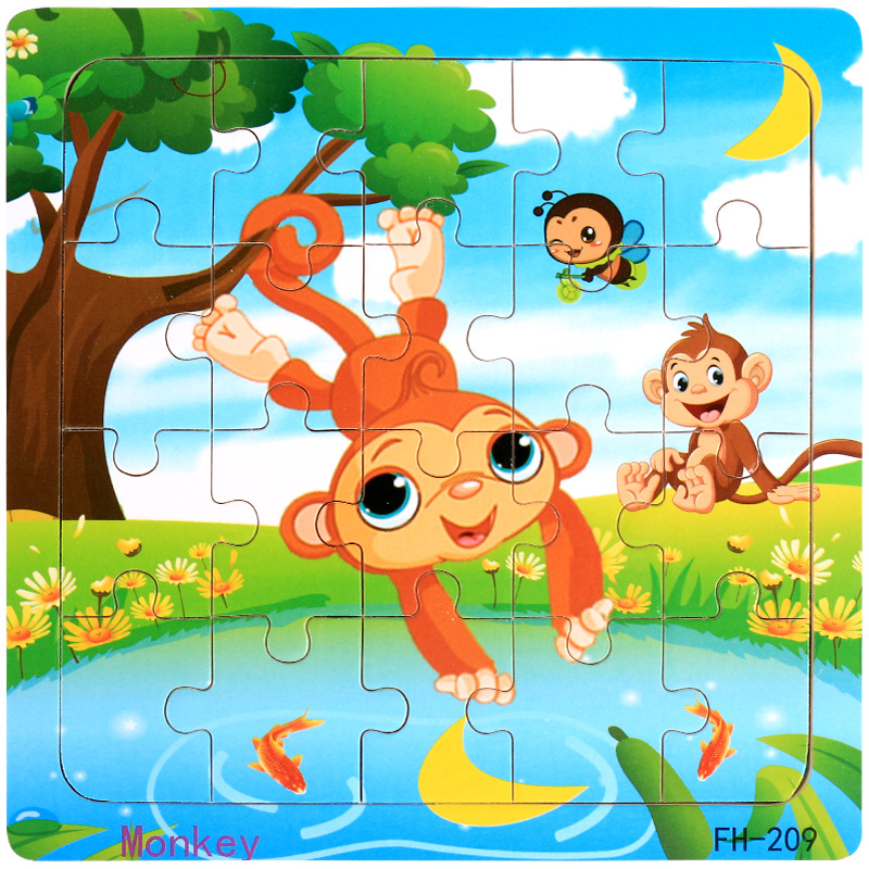 Picture of 20 Pieces of Wooden Kidsren's Intellectual Toys, Wooden Puzzles, Cartoon Animals, Street Stall Toys, Factory Direct Supply