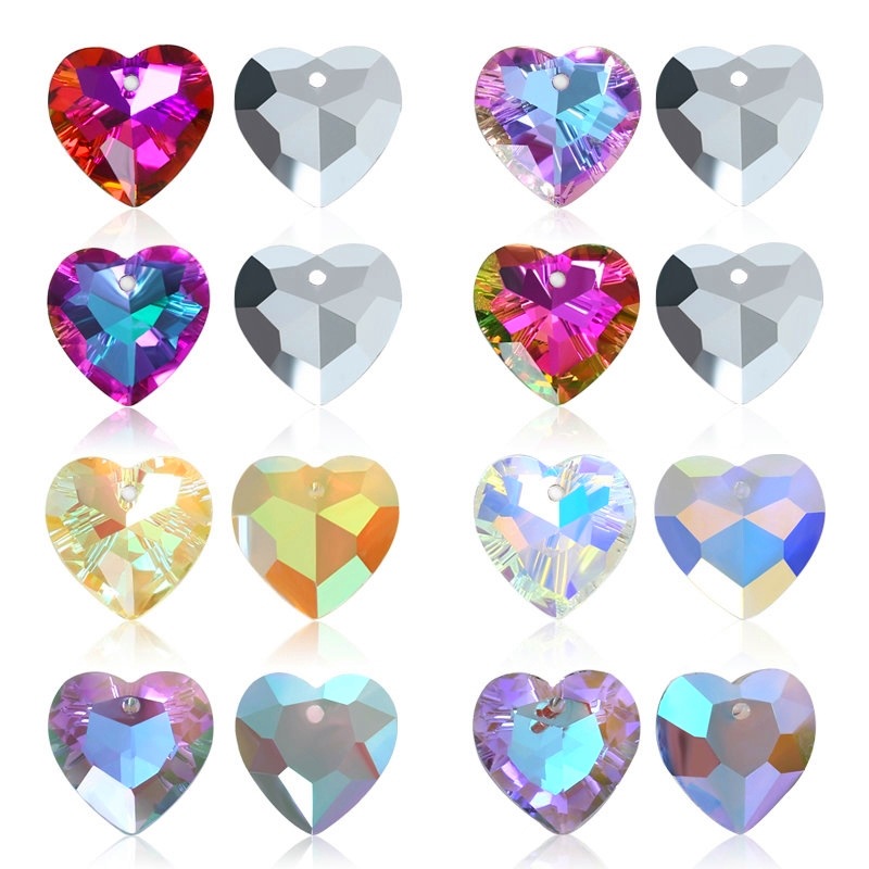 Picture of New 14mm heart crystal pendant diy accessories electroplated Aurora magic necklace pendant jewelry 12/bag