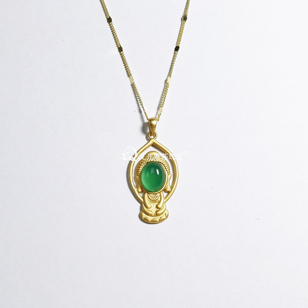 Picture of Elle Mosha Jewelry Guofeng S925 Silver Plated Gold Inlaid Jade Buddha Pendant Necklace Live Wholesale Supply