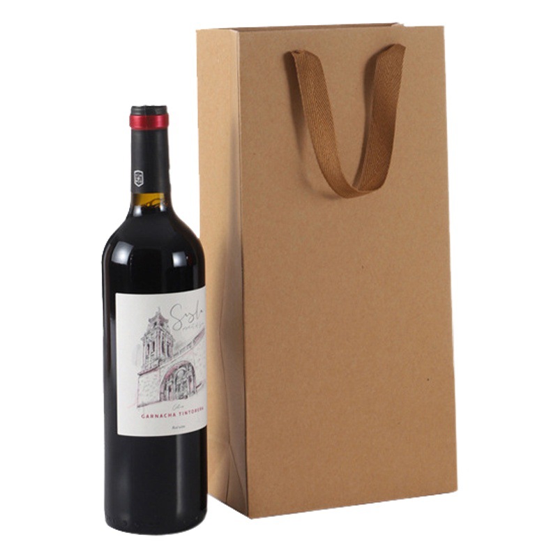 Paper Bag Wine Bag Fashion Wine Bag Single and Double Thickened Gift Portable Paper Bag Packaging Bag Kraft Paper Black