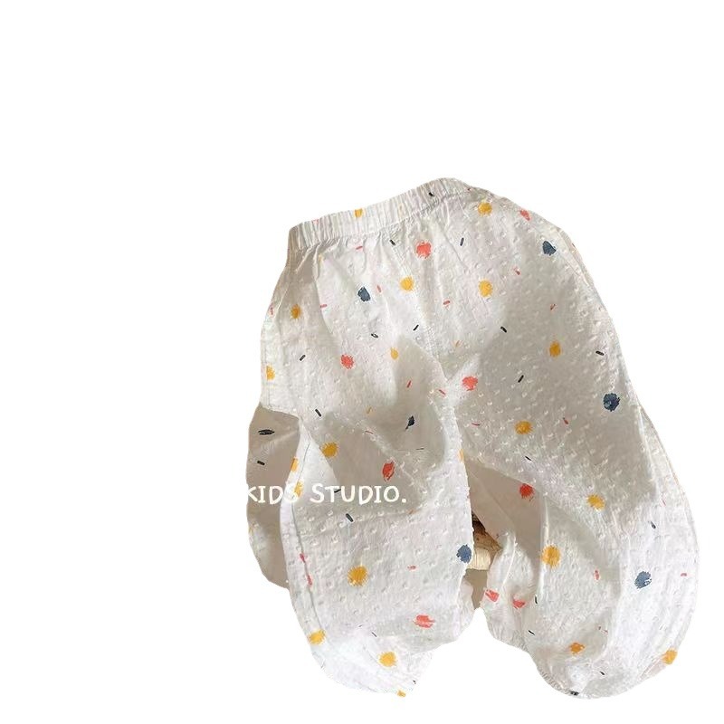 Picture of Girls' Holiday Sunscreen Pants Children's Retro Floral Summer All-match Anti-mosquito Pants Summer Printed Mid-waist Beach Pants