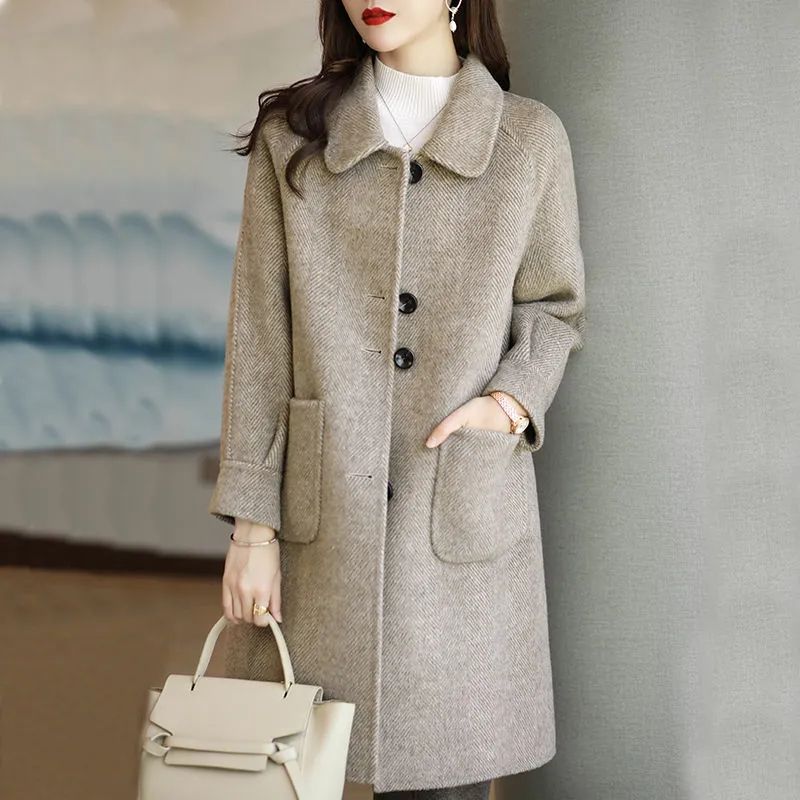 Picture of Cross-Border Woolen Outwear for Women 2024 Autumn and Winter New Style Small Thickeneded Korean Style Slim Elegant Mid-Length Woolen Trend