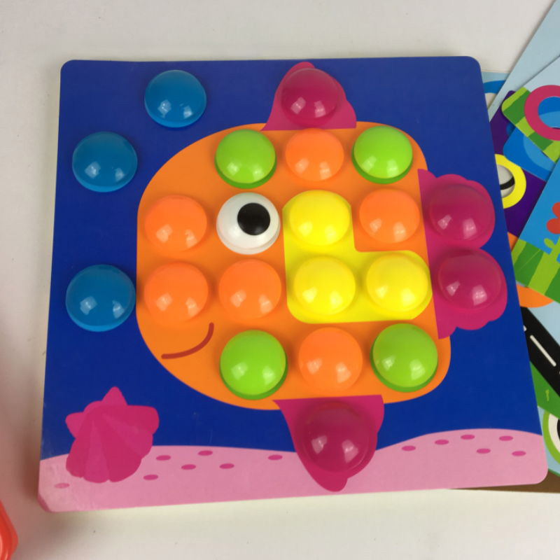Picture of Large-grain button jigsaw puzzle mushroom nail originated from American early childhood Children's Enlightenment puzzle color matching combination toy