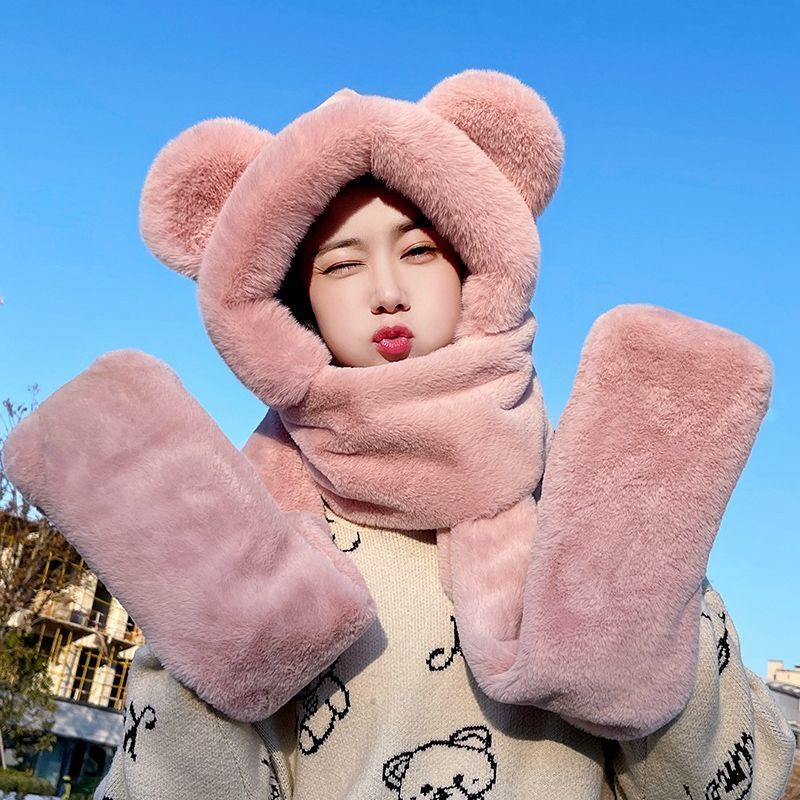 Picture of Autumn and winter classic hat scarf gloves three-piece set warm fleece-lined thickened all-match women's scarf suit wholesale