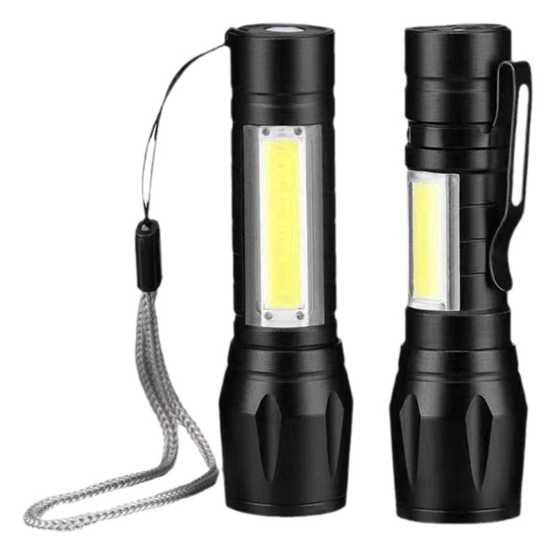 Aluminum alloy strong light telescopic zoom led flashlight USB rechargeable mini flashlight with side lights emergency lights