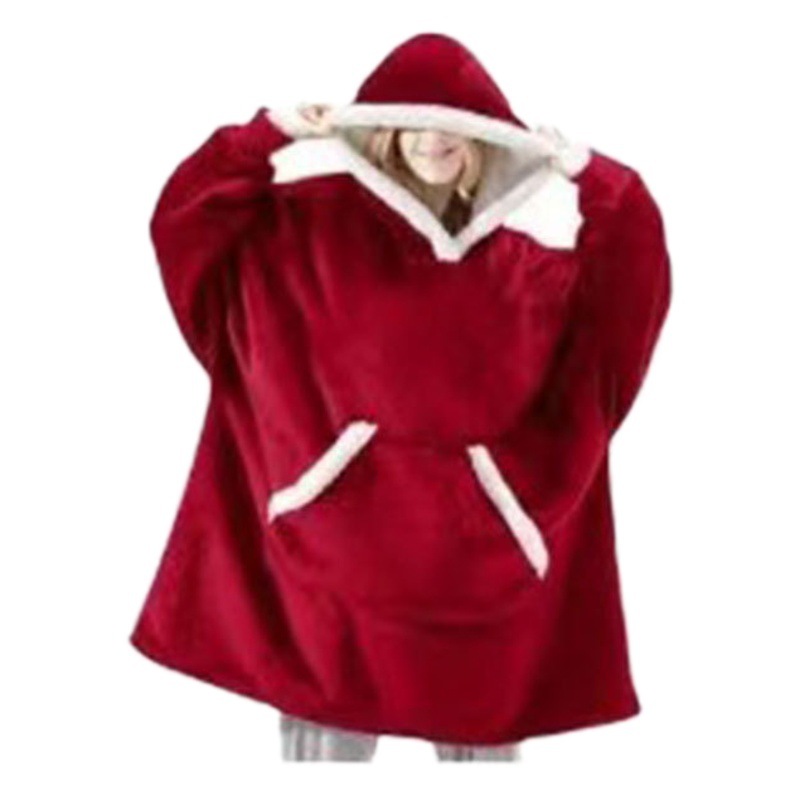 Couple's winter lengthened vertical pocket suede lazy blanket flannel lamb wool TV blanket home hooded pajamas