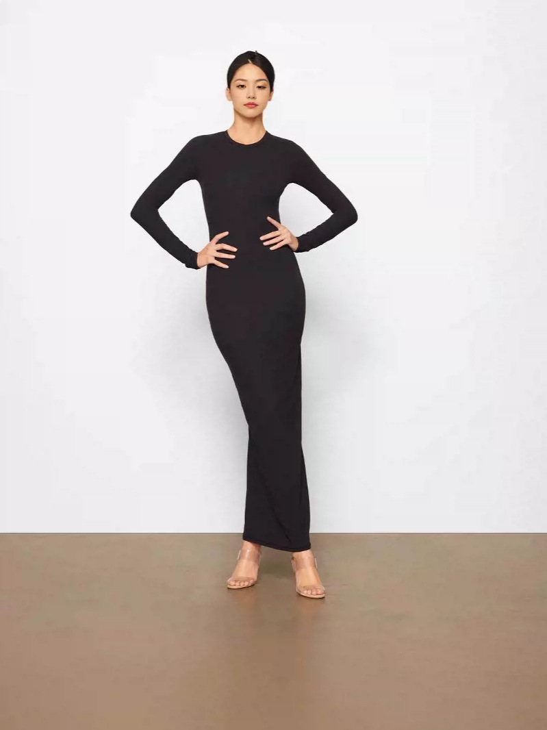 Picture of Sk**S Long-Sleeved Dress Kardashian Round Neck Shaping Slim Home Bottoming Long Dress Winter Elegant