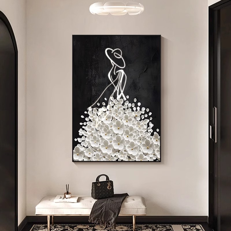 Picture of French high-end porch decorative painting simple abstract figure hanging painting black and white living room sofa background wall mural