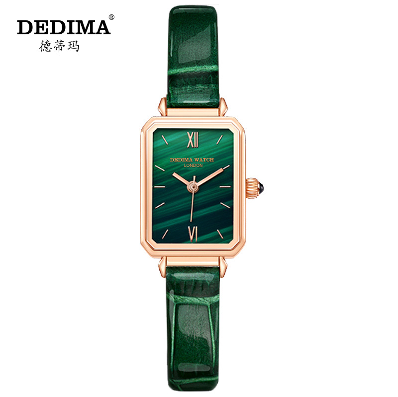 Fashion Waterproof Women's Watch Simple Temperament ins Style Malachite Textured Dial Internet Celebrity Same Style Square Small Green Watch