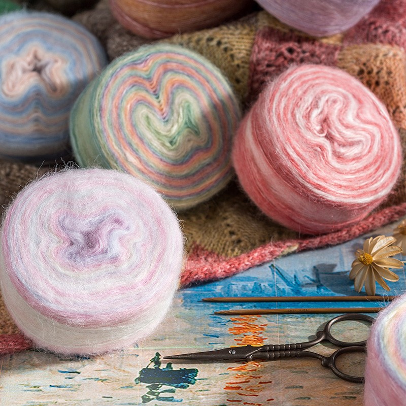 Gradient Dyed Cake Line Mauhair Wool Group According to Package (Box) Wholesale Hand Knitted DIY Crochet