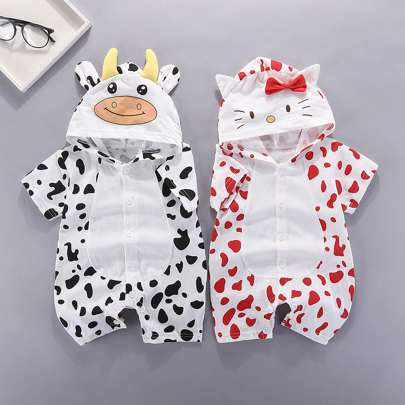 Picture of Cartoon Printed Baby Siamese Clothes for Boys and Girls Baby Short-sleeved Hare Clothes for Newborn Children Climbing Clothes with Open Crotch Thin Summer