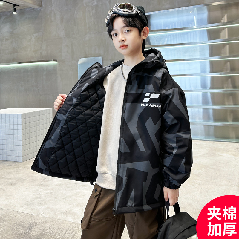 Boys' Coat Autumn and Winter 2023 New Style Children's and Boys Winter Coat Thickened Cotton Jacket Winter Trendy