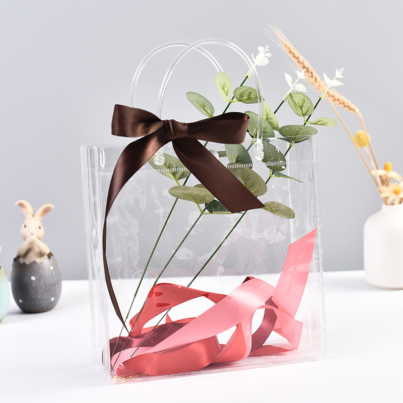 Manufacturer Wholesale Pvc Handbag Plastic Cosmetic Mask Material Packaging Gift Bag Transparent Thickeneded Gift Bag