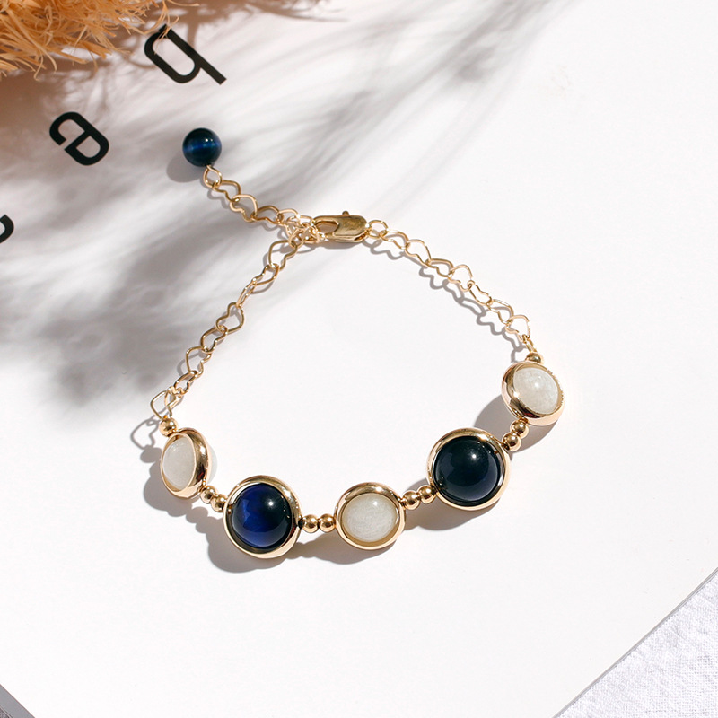 Badu Blue Tiger Eye Crystal Bracelet Female Student Ins Niche Design Bracelet Moonstone Transfer Beads Simple Hand Jewelry
